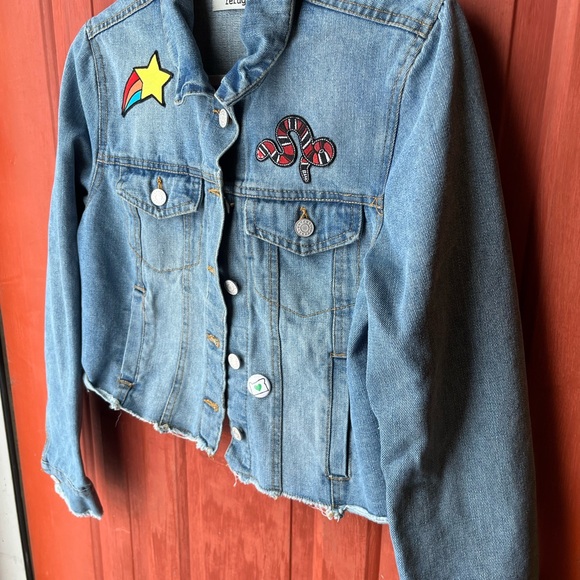Refuge Denim Jacket with Patches size Medium - Picture 2 of 14